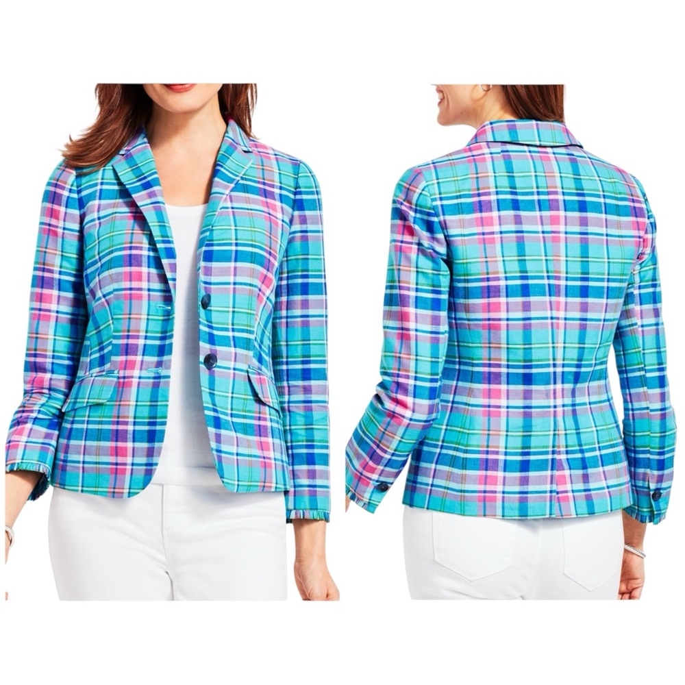 NWT Talbots Madras Sunshine Blazer Linen Cotton Size 6
